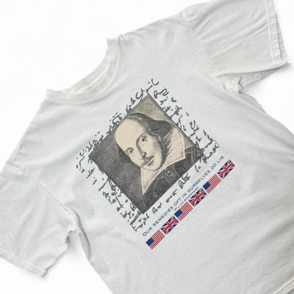 Vintage 90s Y2K William Shakespeare Poetry Author Playwright Quote T-shirt L - Picture 2 of 8